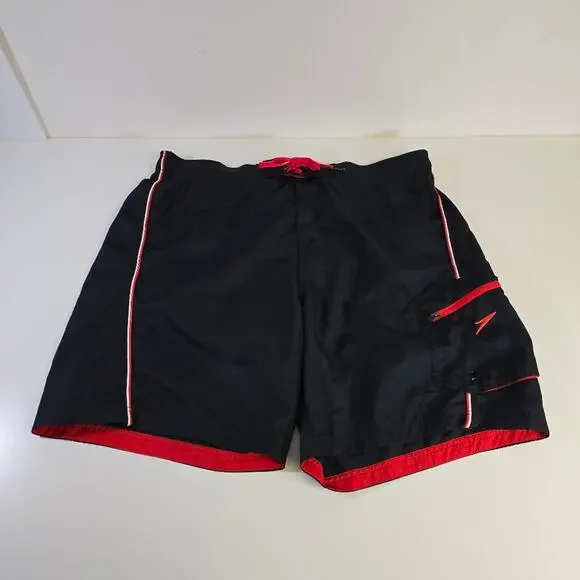 Speedo Black Red Swim Shorts Zipper Side Pocket size X-Large - Picture 2 of 9